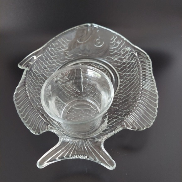 VTG Glass Plates Etched Tapas Appetizer Party Fish Set Shrimp Cocktail Tuscany - Picture 8 of 16